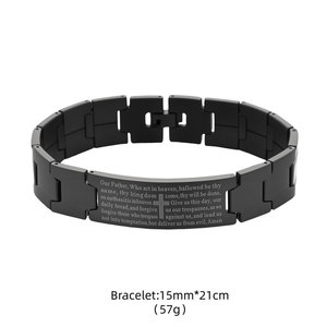 Rock 316L Stainless Steel Fashion Men's <b>Bracelet</b> & <b>Bangle</b> Cuban Link Cross Bible Verse <b>Bracelet</b> For Men - Product Image 5