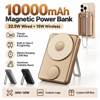 Support pliable, batterie externe magnétique sans fil 10000 mAh 22,5 W, câbles tressés doubles intégrés, chargeur de montre connectée 2,5 W pour smartphone