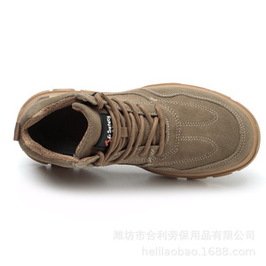 รองเท้านิรภัยหัวเหล็กสำหรับผู้ชาย สีกากี แบบผูกเชือก ป้องกันการกระแทกและการเจาะทะลุ สำหรับงานก่อสร้างและงานเชื่อม - Product Image 1