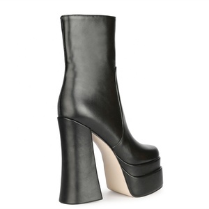 2021 Most Popular Super High Platform Women's <b>Boots</b> Black Thick High Heel Shoes Ankle Fashion Square Toe Side Zip Size 45 - Product Image 4