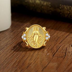 Joyería Religiosa y Espiritual al por Mayor, Anillo Ajustable <span class=keywords><strong>de</strong></span> <span class=keywords><strong>Plata</strong></span> <span class=keywords><strong>de</strong></span> Ley <span class=keywords><strong>925</strong></span> Chapado en Oro <span class=keywords><strong>de</strong></span> 18K con la Virgen María para Mujer u Hombre - Product Image 3