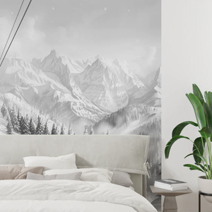 Carta <span class=keywords><strong>da</strong></span> Parati Murale con Paesaggio Atmosferico di Montagne Innevate e Design con Teleferica per Decorazione di Interni di Casa, Camera <span class=keywords><strong>da</strong></span> Letto e Hotel - Product Image 4