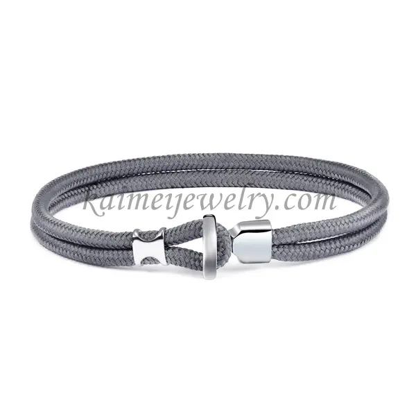 High quality handmade stainless steel jewelry bracelet customize logo nylon cord Mens Hook Bracelets