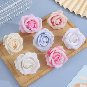 Tête de rose en soie ronde de 7 cm, branche unique, pour décoration de mariage, matériel de couronne DIY - Product Image 3
