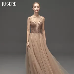 Coffee color illusion tulle neck heavy beaded bodice aline evening dress floor length party gown plus size dress