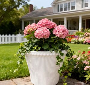 ऊर्ध्वाधर रिबन pp planter चमकदार फिनिश क्लासिक क्लासिक फूल के बर्तन घर और बगीचे के लिए जल निकासी छेद के साथ - Product Image 1