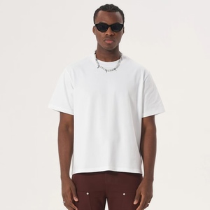 Camiseta de <span class=keywords><strong>hombre</strong></span> de corte holgado y corto, estilo americano, hombros caídos, 100% algodón, camiseta lisa, logotipo personalizado, venta al por mayor - Product Image 4