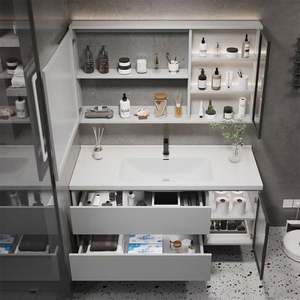 Santopova Modern Solid Wood Custom Wood Vanities Bathroom <b>Mirror</b> <b>Cabinets</b> <b>with</b> Led <b>Light</b> - Product Image 5