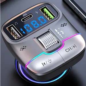 PD25W Cargador de coche Dual USB Cargadores rápidos inteligentes con cable de carga Bluetooth 5,0 Transmisor FM Reproductor de MP3