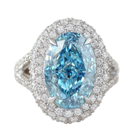 Bague de fiançailles en diamant bleu ovale cultivé en laboratoire certifié IGI CVD 4CT 5CT 7CT, or 14K 18K, halo personnalisé, bijoux fins