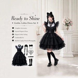 Abito Gotico Nero in Poliestere per Cosplay, Costume Dark Lolita per Halloween e Spettacoli Teatrali da Donna - Product Image 3
