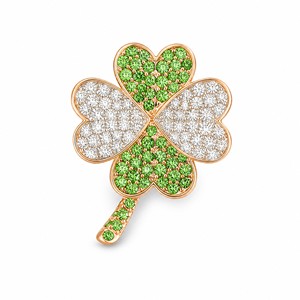 Pendentif trèfle à quatre feuilles élégant pour femme, haute joaillerie, or rose 18 carats, serti de diamants tsavorite - Product Image 1