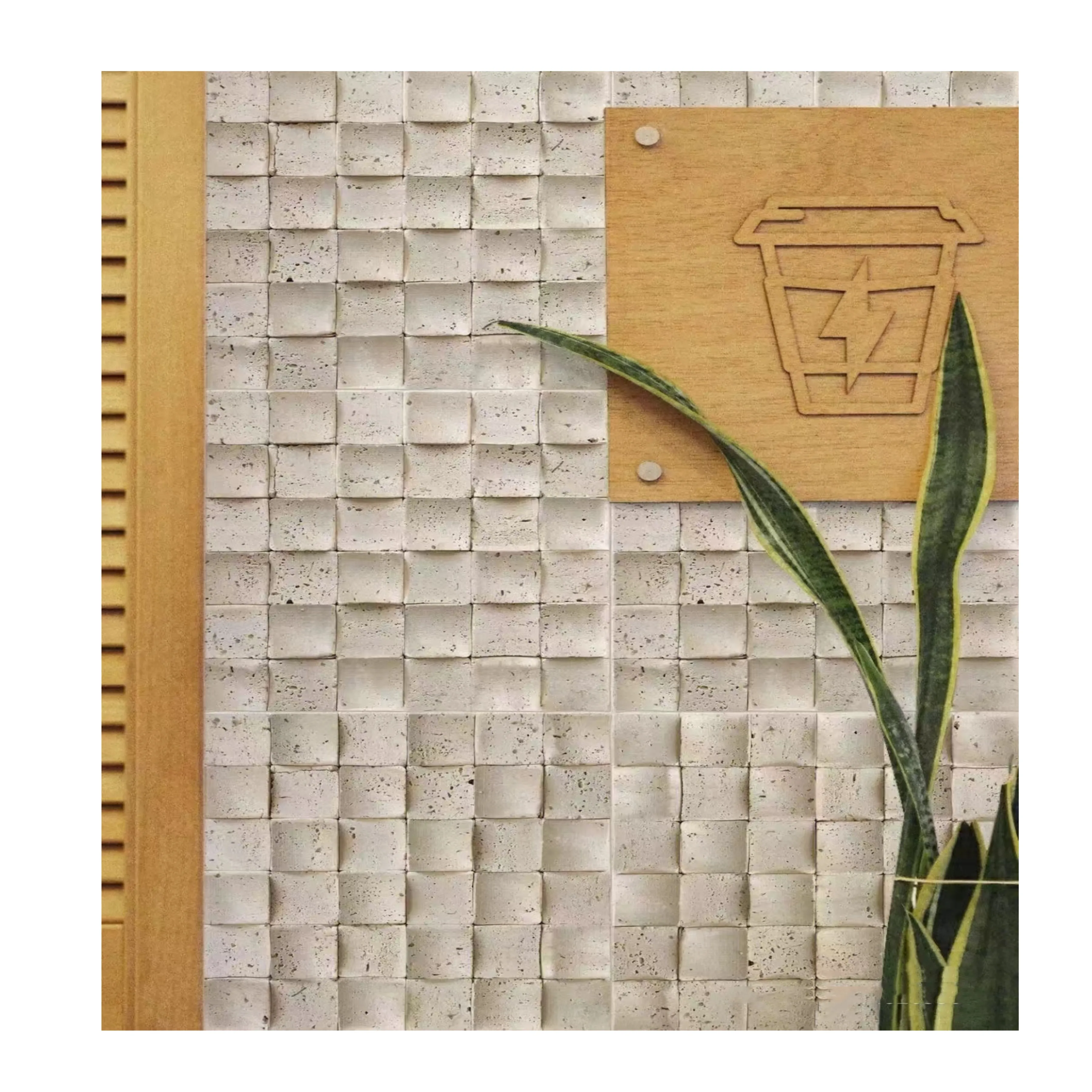 中国フレキシブルベージュトラバーチンモザイク石パネルモザイク形状壁修正粘土ソフトタイル高品質の装飾材料
