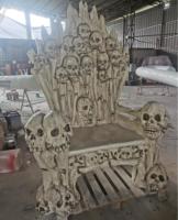 Chaise Trône Crâne en Résine de Fibre de Verre Personnalisée, Sculpture Tête de Squelette, Décoration d'Événement Thème Horreur Extérieur
