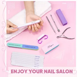 10/15pcs Professional <b>Nail</b> Art <b>Kit</b> with 100/180 Grit Files,Buffer Sponge,Scissors,Cuticle Nippers & Pushers - Gel Polish Tools - Product Image 6