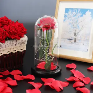 Großhandel Hot Selling mund geblasen Rose Flower Glowing Bell Gläser Glaskuppel mit Basis