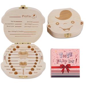Caja de madera para guardar dientes de leche para niños y niñas con almacenamiento para cordón umbilical, recuerdos de bebé - Product Image 2