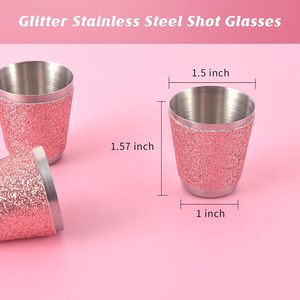 Copas de vino ostentosas de 1oz, vasos de chupito de Metal con purpurina, vasos de chupito rosas de acero inoxidable para novia, boda, <span class=keywords><strong>whisky</strong></span>, cumpleaños de mujer - Product Image 3
