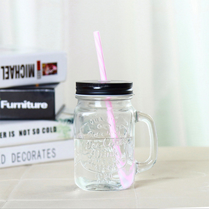 Tùy chỉnh rỗng giá rẻ 16oz 500ml rõ ràng uống Jar thủy tinh <span class=keywords><strong>Mason</strong></span> Mug với xử lý và ống hút - Product Image 6