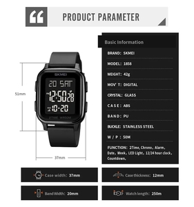 <span class=keywords><strong>SKMEI</strong></span> <span class=keywords><strong>1858</strong></span> hommes 3Bar mode lumière LED montre numérique étanche calendrier compte à rebours montres électroniques horloge Reloj Hombre - Product Image 5