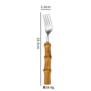Bambu menangani sendok garpu sendok Set pisau Stainless Steel Silverware Set alat makan anak-anak