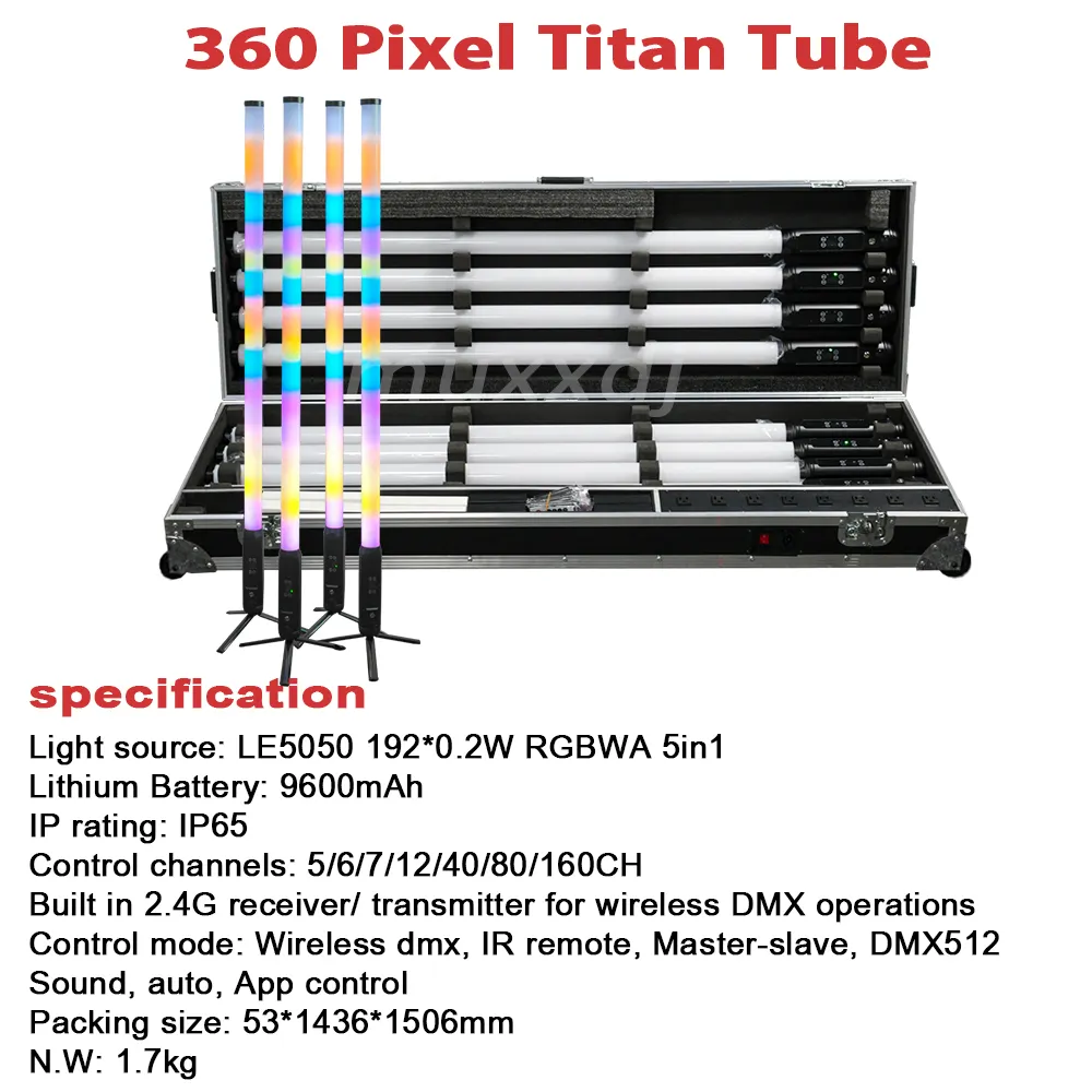 Sem fio 360 DJ tubo luz ao ar livre DMX RGBWA bateria LED Pixel tubo Bar palco luzes Titan tubo para DJ luz