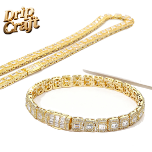 Collares y Pulseras para Hombre con Diseño Hip Hop, Chapado en Oro, Corte Princesa, Cierre Abatible de 7.5mm, Incrustaciones Mixtas de Zirconia Cuadrada en Forma de T y Estilo Rock <span class=keywords><strong>Candy</strong></span> - Product Image 1
