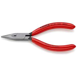 KNIPEX - 37 31 125 Flat <b>Nose</b> <b>Pliers</b> for precision mechanics black atramentized, head polished, handles plastic coated half-<b>round</b> - Product Image 1