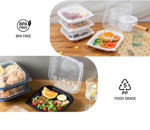Kotak Makan Plastik FULING untuk dibawa pulang, sekali pakai, restoran, kemasan makanan siap saji, MFPP, model clamshell dengan engsel - Product Image 5