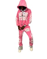 Ensemble pantalon de survêtement et sweat à capuche personnalisé en coton vieilli coupé et cousu avec fermeture à glissière et délavé à l'acide