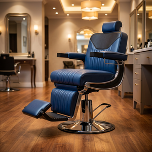 <b>Green</b> Modern Reclining Barber Chair Hydraulic Salon Styling Chair Massage Backrest Upholstered Adjustable Footrest Barber Shop - Product Image 6
