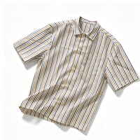Chemise d'été pour homme à manches courtes, col rabattu, décontractée, infroissable, respirante, à rayures verticales personnalisées, boutonnée, en coton