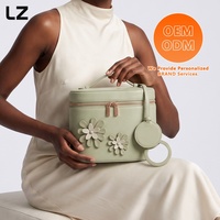 Bolsa de Maquiagem em Couro PU LZ, Estojo de Viagem para Cosméticos, Organizador de Necessaire para Mulheres, Caixa Cosmética Grande com Espelho