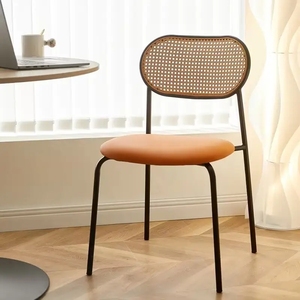 Furniture Fancy Design <b>Stackable</b> Home PU Leather <b>Dining</b> <b>Chairs</b> With Cane Rattan Back - Product Image 1