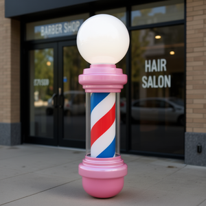 Poste de Barbería Clásico con Luz LED Rosa de 27 Pulgadas, Letrero Giratorio Impermeable para Salón de Belleza y Barbería, Rojo, Blanco y Azul, Material ABS - Product Image 2
