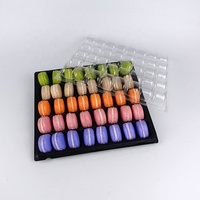 Boîte de présentation en plastique pour macarons, biscuits, baklavas, avec 40 trous, plateau en PET avec fond noir et couvercle transparent