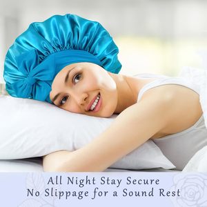 Gorro de satén de doble capa para mujer con banda ajustable, gorro para dormir para cabello rizado, uso doméstico, para las cuatro estaciones - Product Image 5