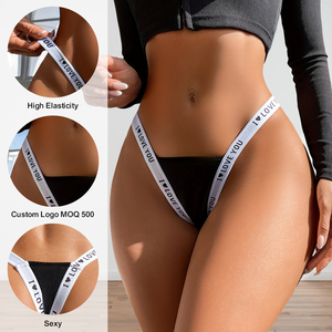 Nouvel Arrivage String Femme Noir à Imprimé Lettres et Logo Personnalisé, Dos en T, pour Usage Quotidien - Product Image 3