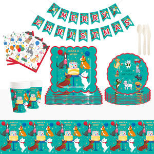 Ensemble de vaisselle pour fête d'anniversaire sur le thème des animaux de compagnie DAMAI Green, comprenant des assiettes et des gobelets en papier jetables pour la décoration de table de fête pour animaux de compagnie - Product Image 1