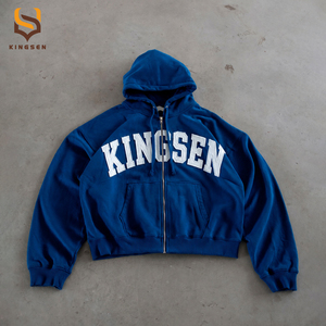 Custom logo Embroidery Patch Heavyweight Hoodie Oversized Streetwear 100% Cotton Fleece Vintage Acid Wash Zip up Hoodie for Men - Product Image 1