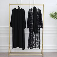 Abaya 3 pièces ouverte en dentelle florale avec hijab intérieur en mousseline de soie Nida Abaya islamique élégante et modeste pour femmes musulmanes Vente en gros de perles