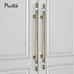 Light Luxury European Style Luxury Crystal Antique Brass Hotel Club Door Glass Door Pulls Borderless Frame Door Custom Long Pull