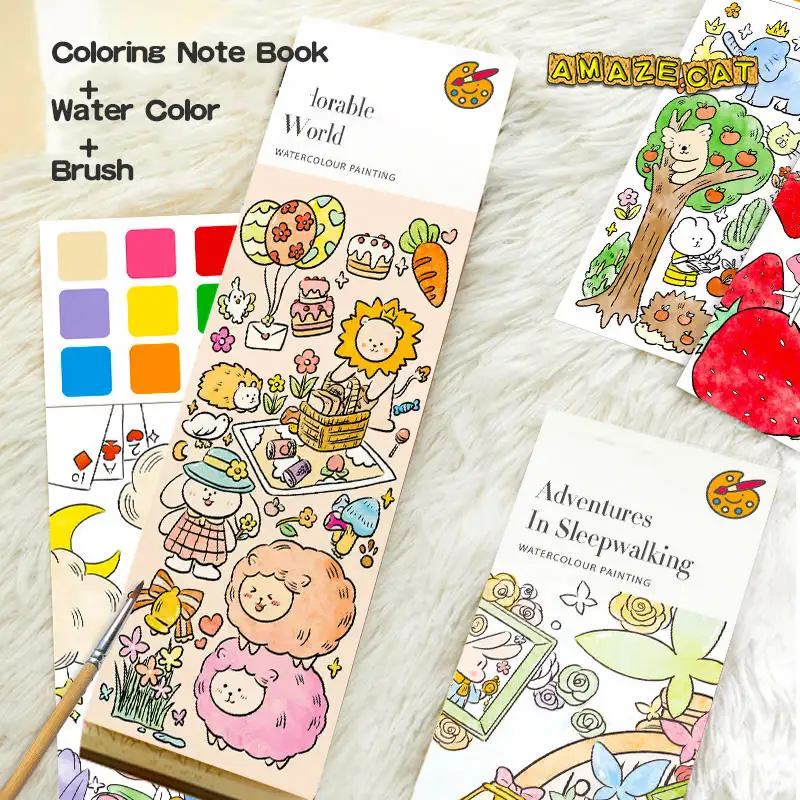 Libro di pittura ad acquerello tascabile per bambini giocattoli da disegno di 20 pagine marchio di libro con pennello per adulti per bambini