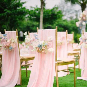 Atacado elegante duplo personalizar casamento cadeira faixas organza casamento banquete cadeira chiffon faixas