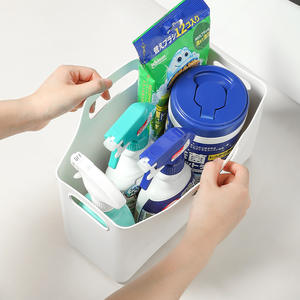 Panier de rangement pour articles divers en plastique écologique pour la maison, petit, avec poignée, rectangulaire, transparent, pour le bureau et la salle de bain - Product Image 3