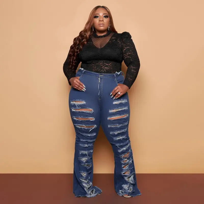 Mode Plus Size Broek High Street Vrouwen Kleding Denim Bottoms Gewassen Ripped Lange Jeans Extra Lange Skinny Jeans Voor Lange vrouwen