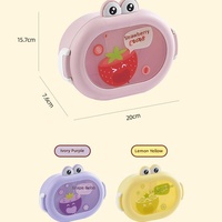 Boîte à lunch portable pour enfants PP Frog Eye à 2 compartiments avec fourchette et cuillère, fermeture à clip, réutilisable, écologique, pour l'école, les fruits