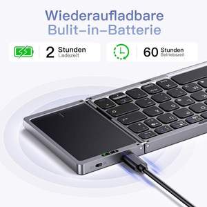 Rechargeable Ultra Thin <b>Usb</b> Type C Keyboards Wireless Tri-system bluetooth Foldable Keyboard for Phones and Tablets - Product Image 3