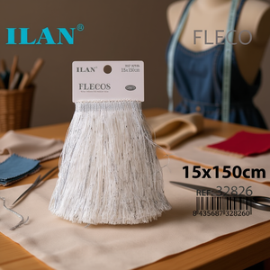 Frange Ilan Fleco 15x150cm Bianche con Fili Argentati per Decorazioni Artigianali e Abbigliamento - Product Image 3
