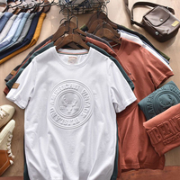 T-shirt Homme en Coton avec Logo OEM en Relief, Coupe Oversize, Motif Graphique Personnalisé, T-shirt Homme 3D Embossé, Col Montant, Coupe Boxy Ample